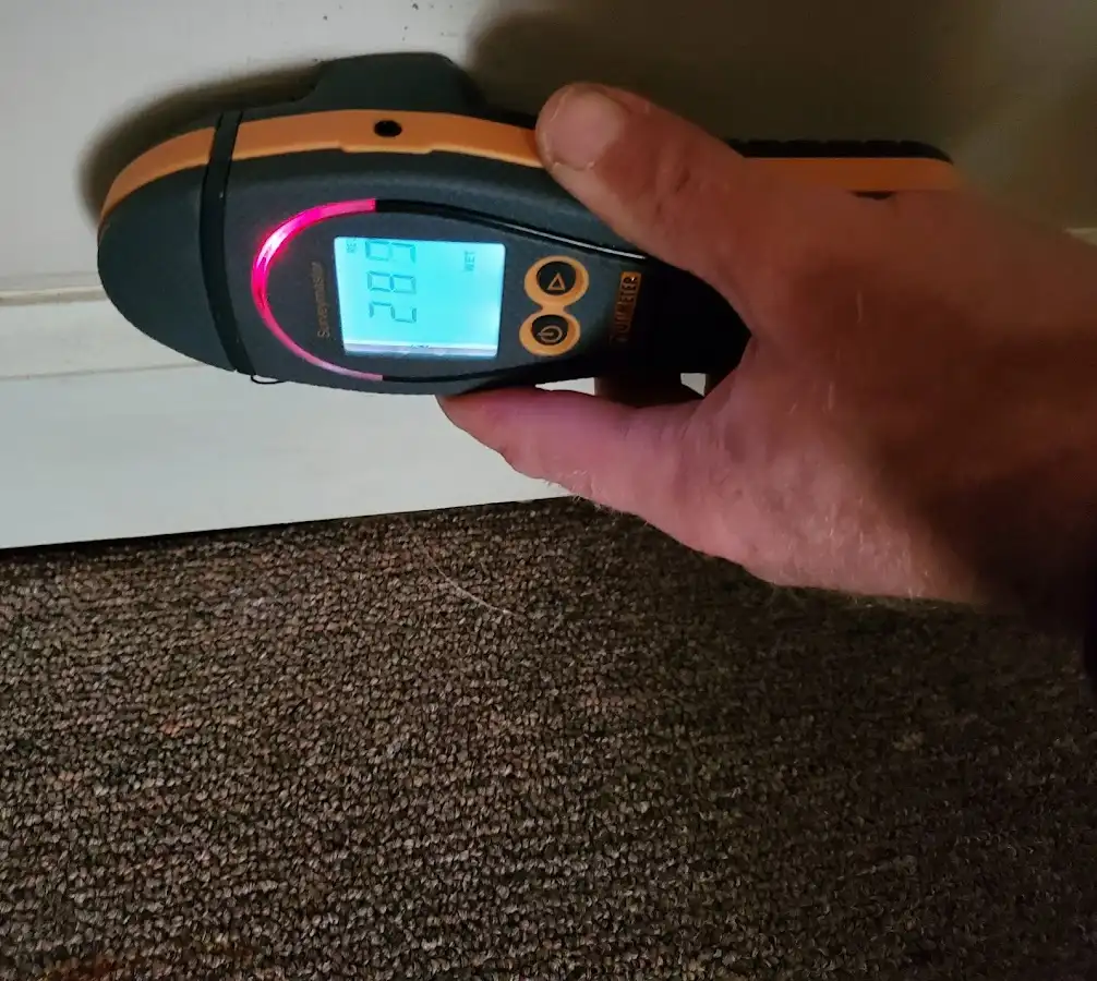 Moisture detection at baseboard during Sewage Cleanup & Sanitation in West Fargo